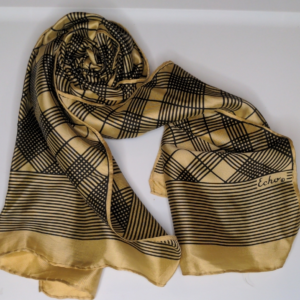 Vintage Echo Scarf Art Deco Gold & Black Metallic Stripes Diamonds Rectangle